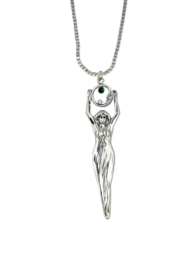 Sterling Silver Moon Goddess Pendant With Malachite